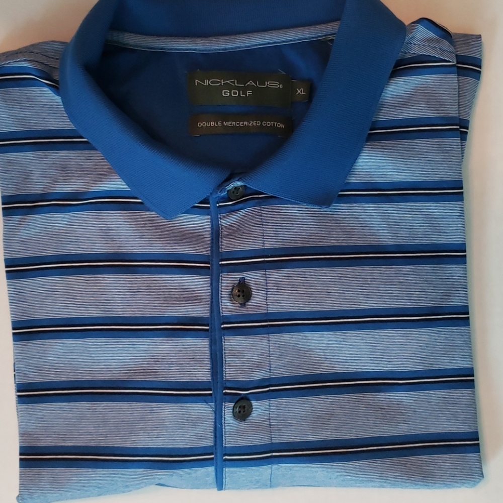 Nicklaus | Men's Blue Stripes Golf Performance Short Sleeve Polo Sz. XL
